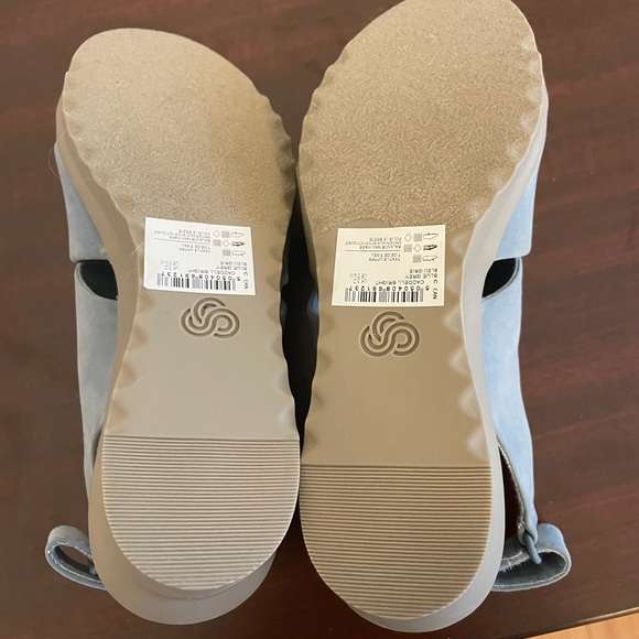 New Cloudsteppers by Clark’s Blue Grey Wedge Suede Slingback Adjustable Sandal - Picture 5 of 7